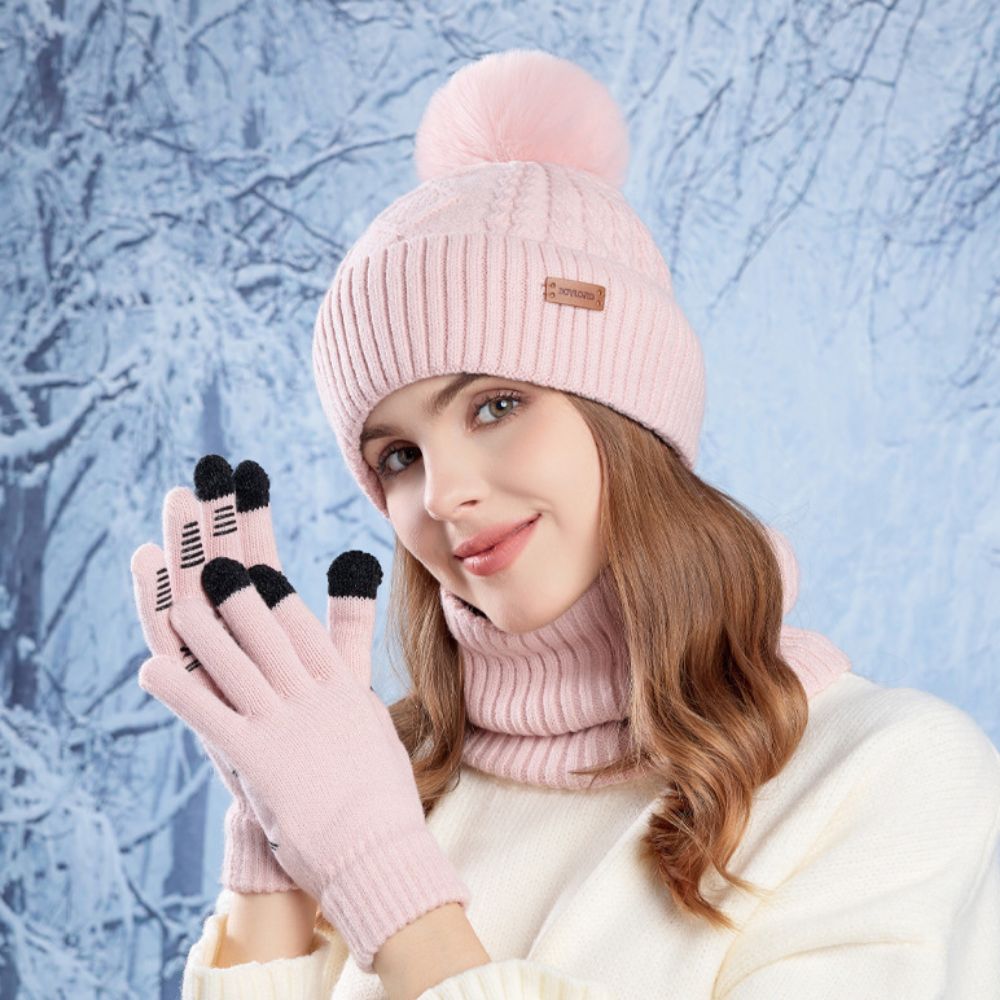 3pcs Set Topi Syal Sarung Tang - Wool Glove Lined ulasan dan harga